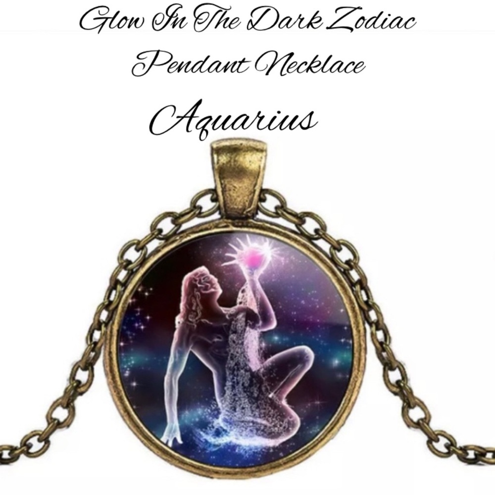 3-$10 Aquarius Cabochon Glass Zodiac Pendant Necklace